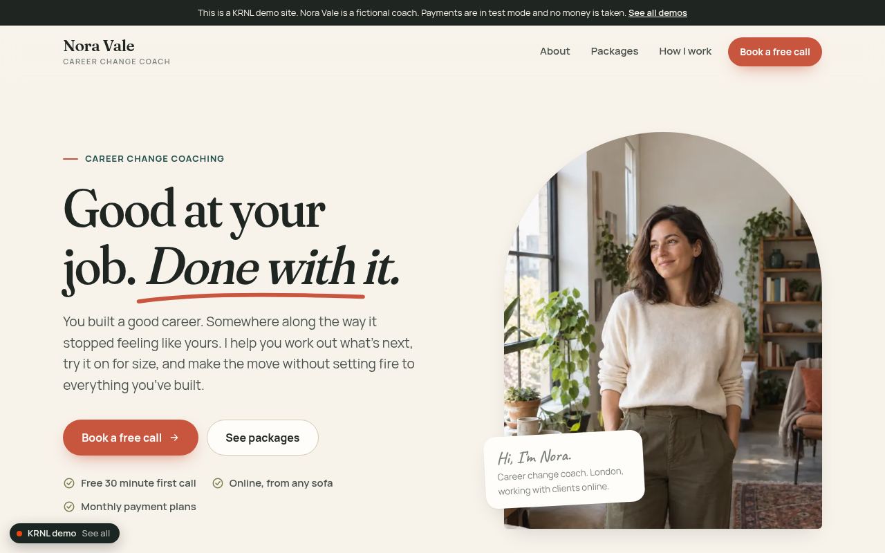 Home page of the career coach demo